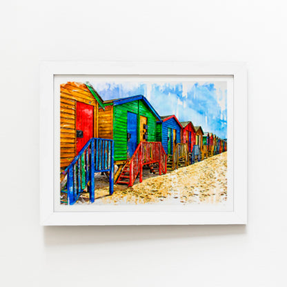 Colourful Beach Cottages Sketch Art Prints