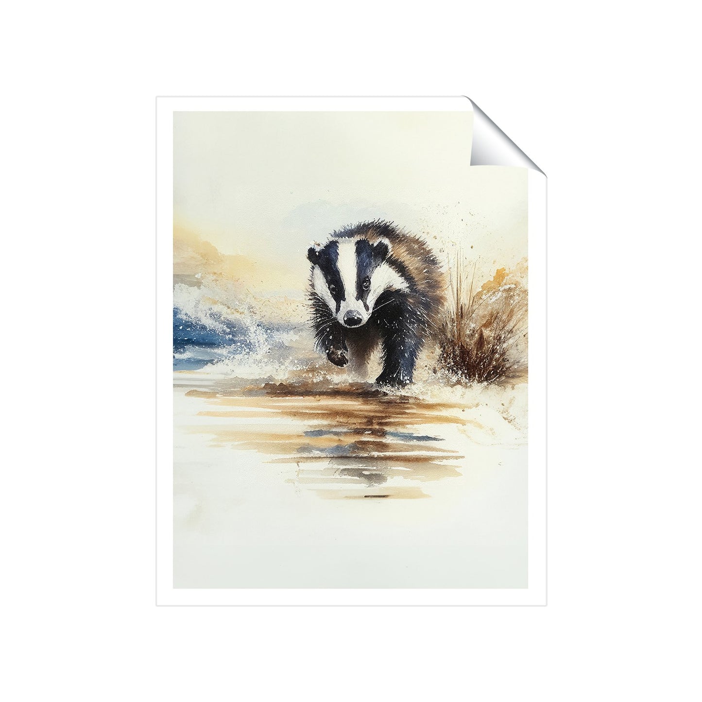 Wading Badger Watercolour Art Prints