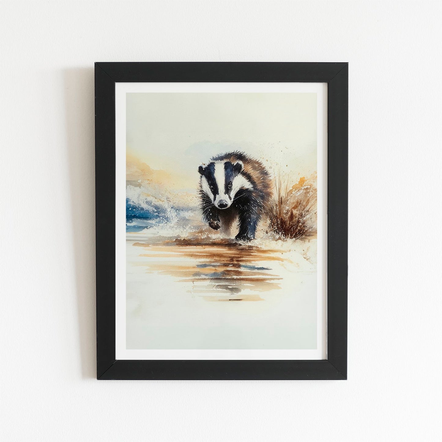 Wading Badger Watercolour Art Prints