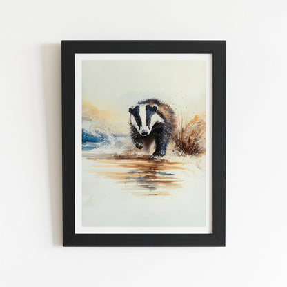 Wading Badger Watercolour Art Prints