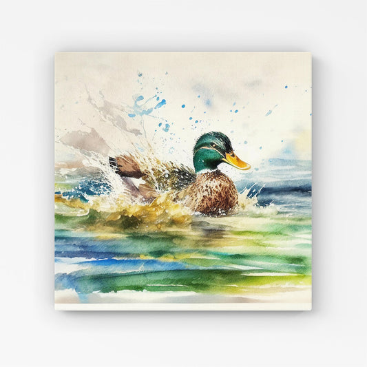 Splashing Mallard Watercolour Canvas