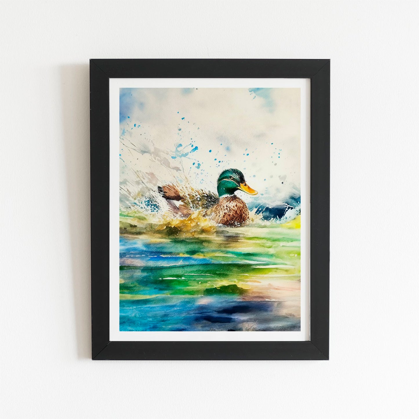 Splashing Mallard Watercolour Art Prints