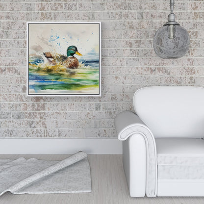 Splashing Mallard Watercolour Framed Canvas