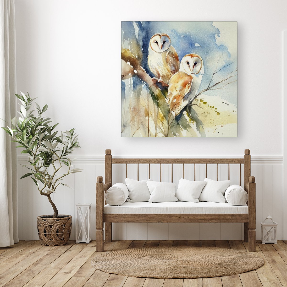Barn Owls Watercolour Canvas