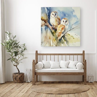 Barn Owls Watercolour Canvas