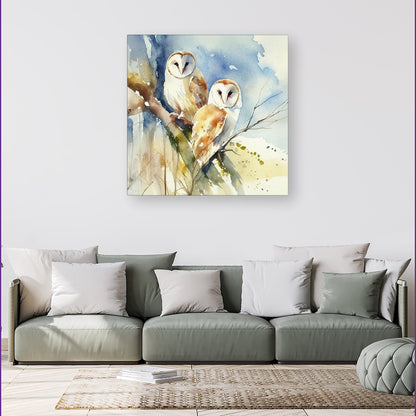 Barn Owls Watercolour Canvas