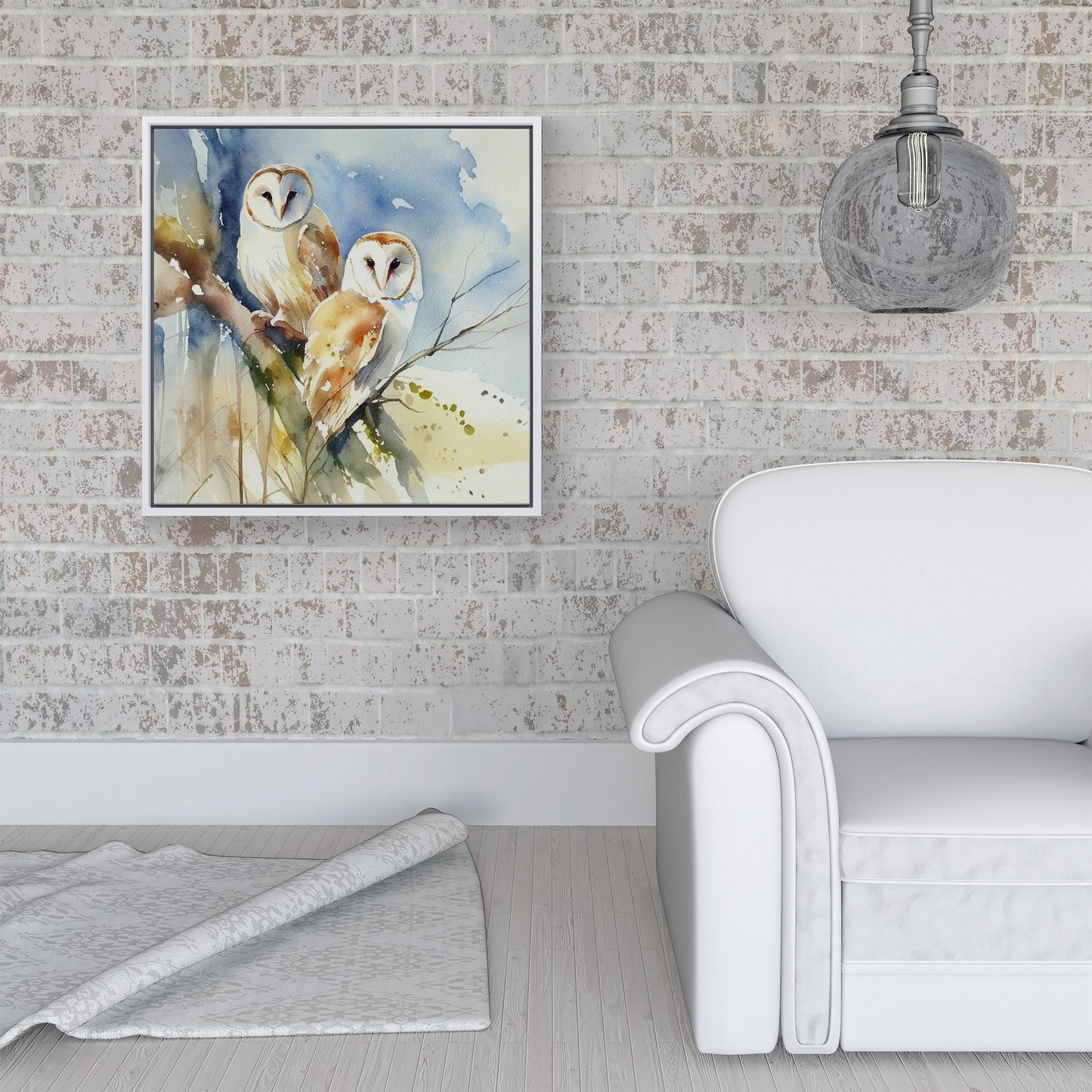 Barn Owls Watercolour Framed Canvas