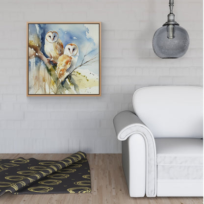 Barn Owls Watercolour Framed Canvas