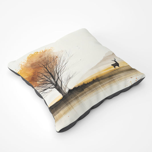 Autumn Landscape Stag Watercolour Floor Cushion