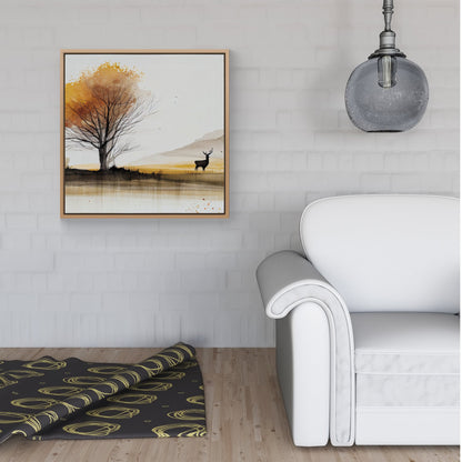 Autumn Landscape Stag Watercolour Framed Canvas