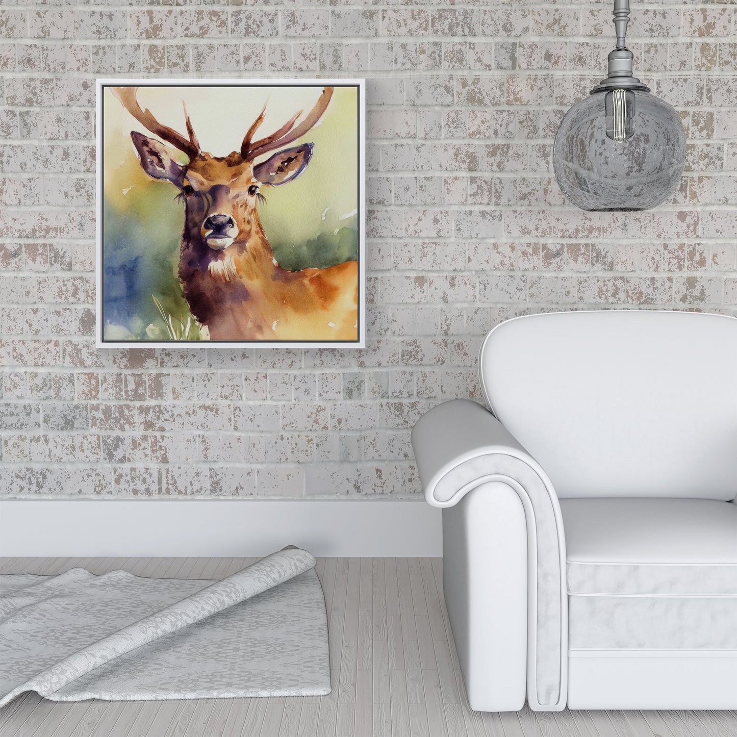 Splendid Stag Watercolour Framed Canvas