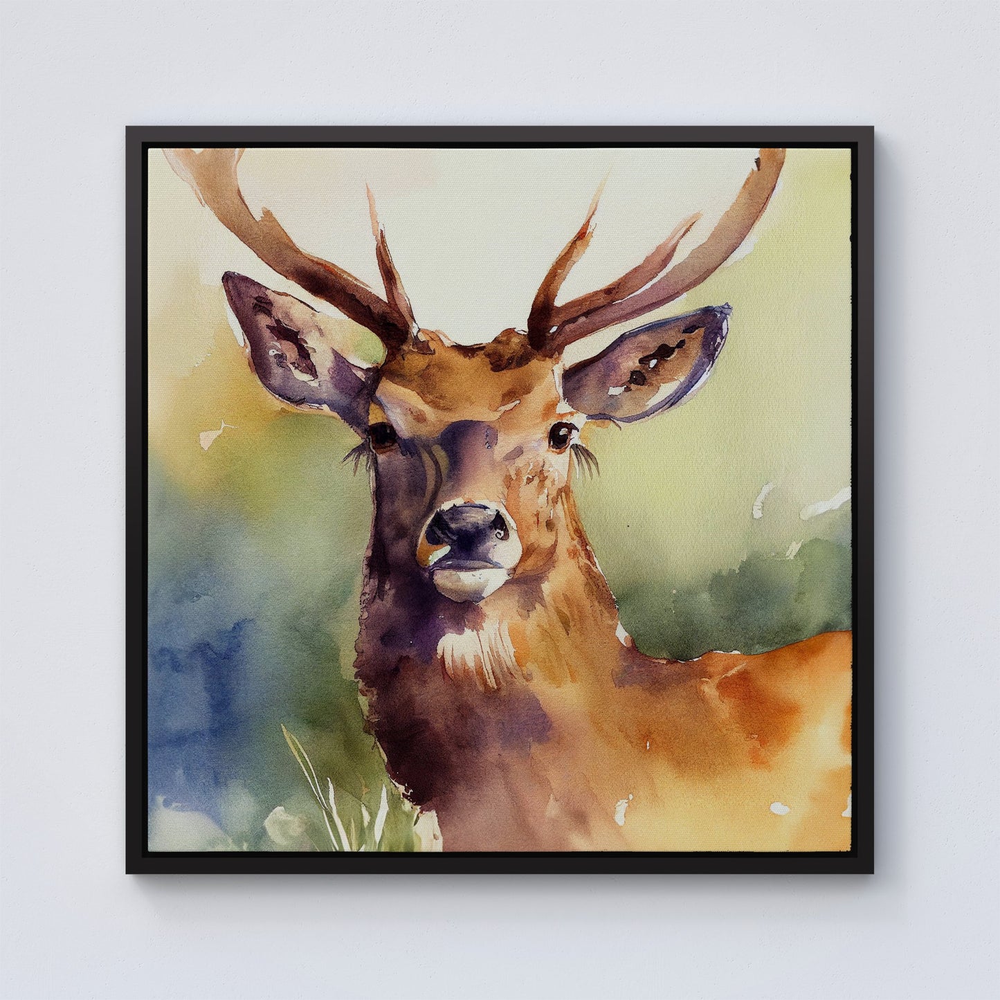 Splendid Stag Watercolour Framed Canvas