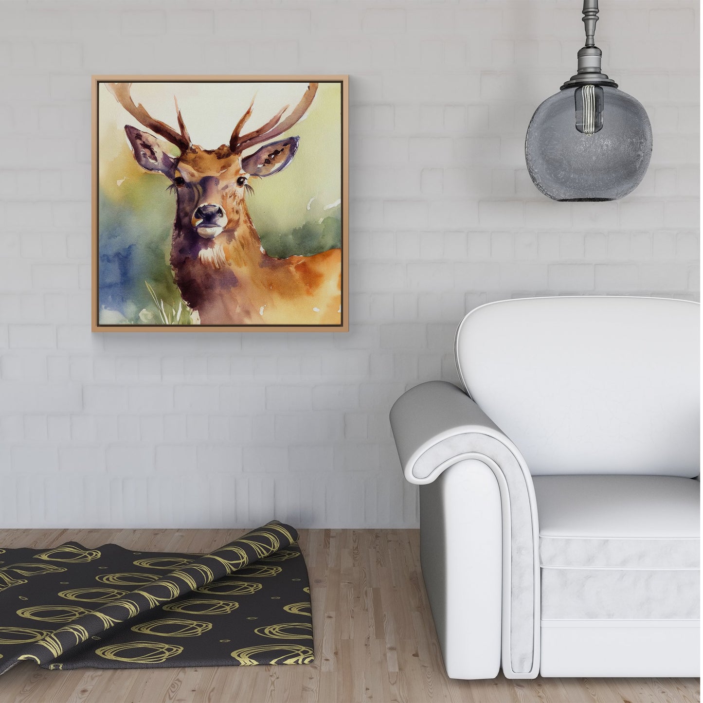 Splendid Stag Watercolour Framed Canvas