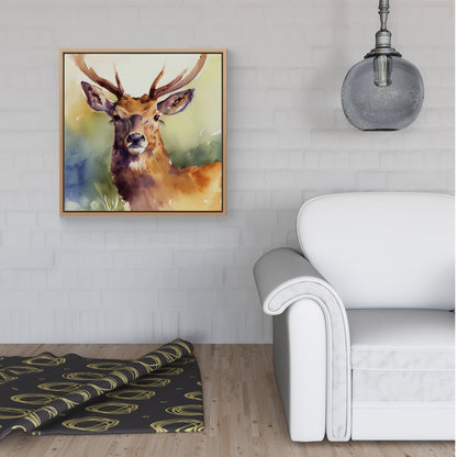 Splendid Stag Watercolour Framed Canvas