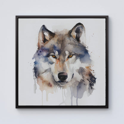 Wolf Watercolour Framed Canvas
