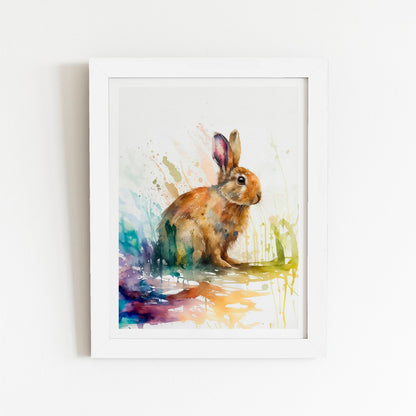 Rabbit Splash Watercolour Art Prints