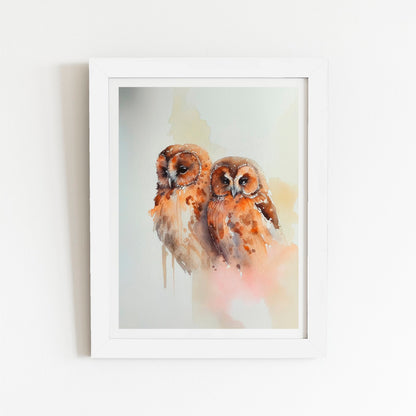 Loving Tawny Owls Watercolour Art Prints