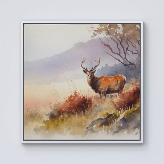 Stag Deer Water Colour Framed Canvas