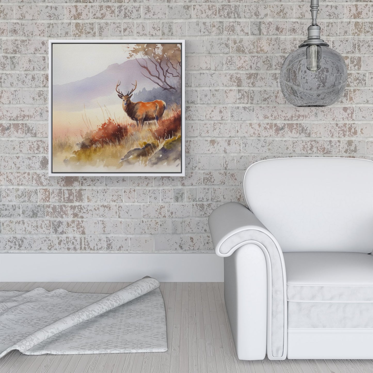 Stag Deer Water Colour Framed Canvas
