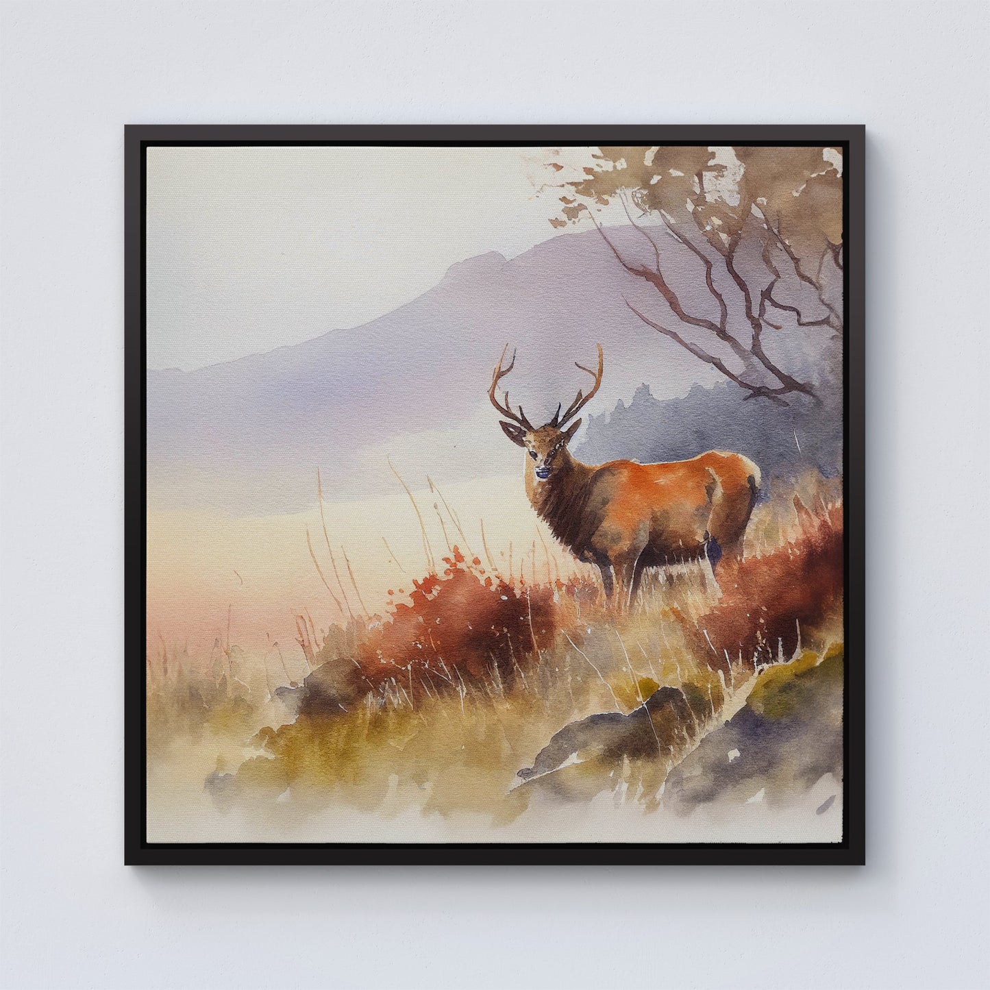 Stag Deer Water Colour Framed Canvas