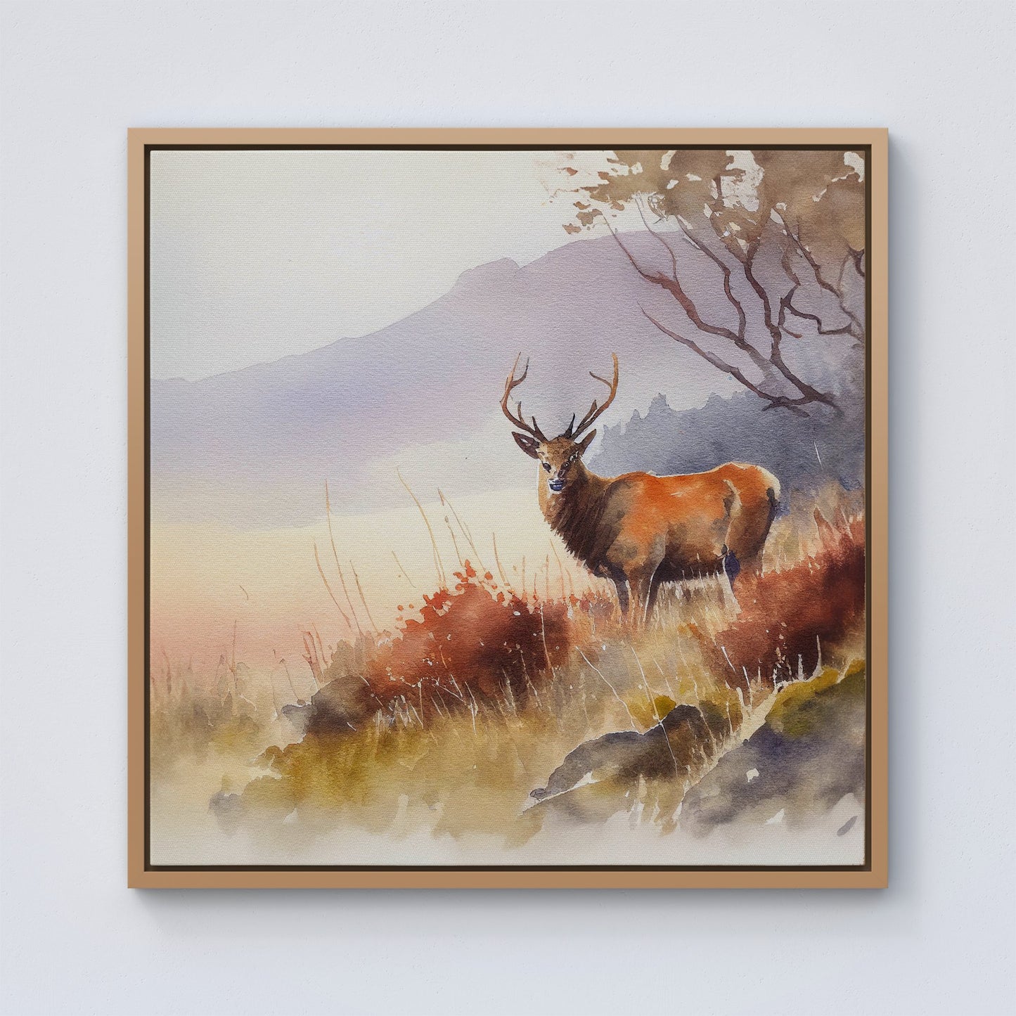 Stag Deer Water Colour Framed Canvas