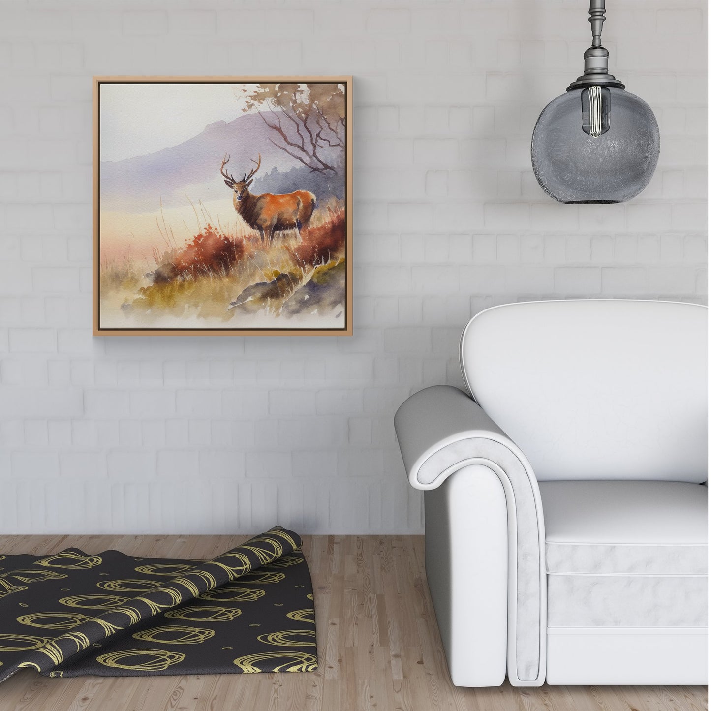 Stag Deer Water Colour Framed Canvas