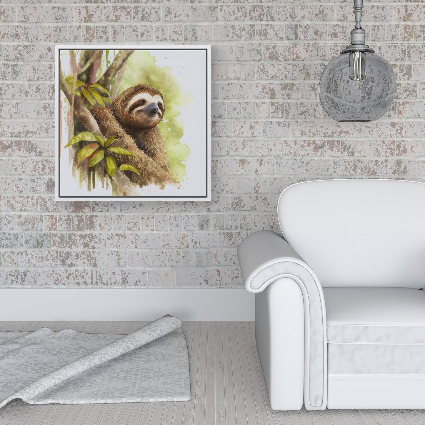 Sloth Watercolour Framed Canvas