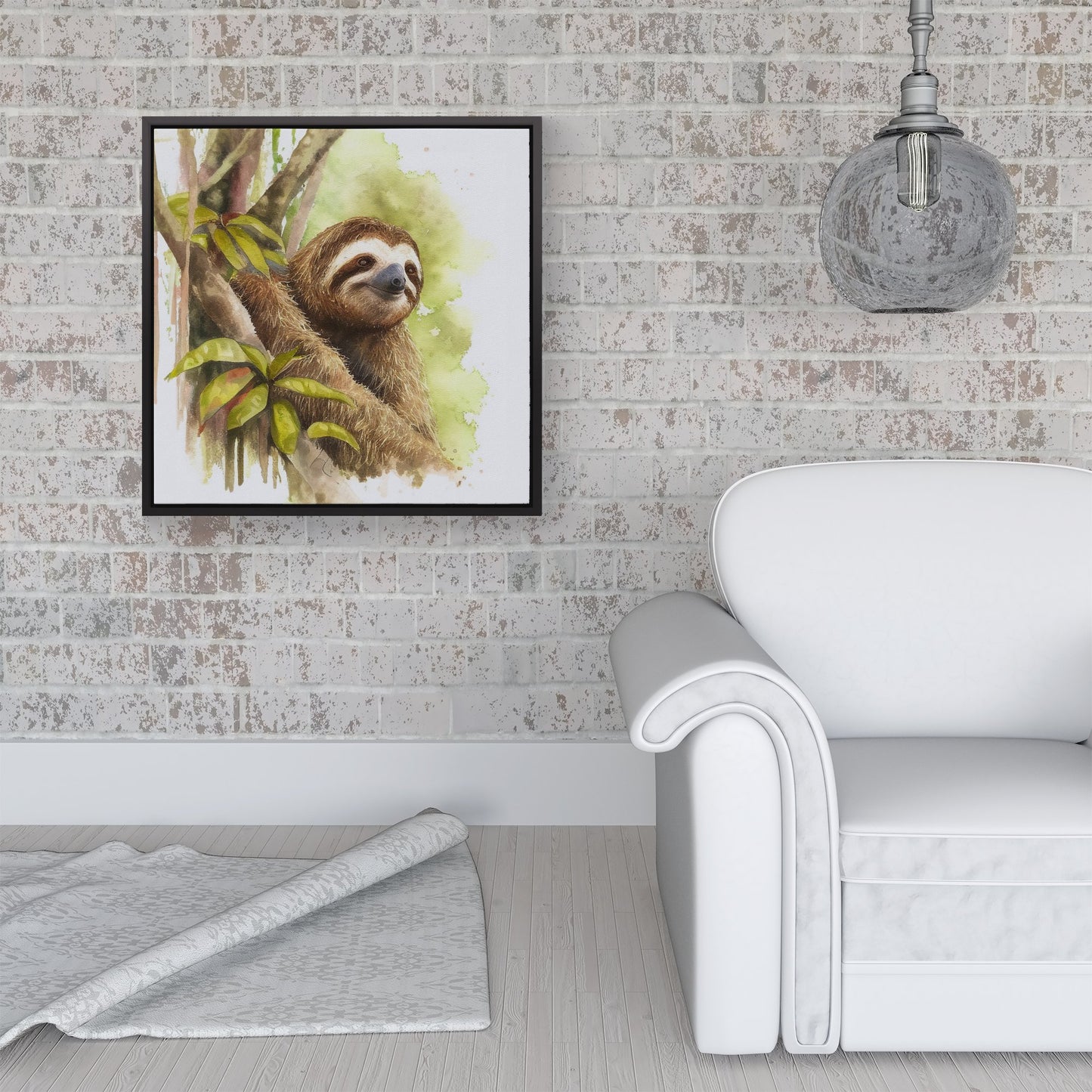 Sloth Watercolour Framed Canvas