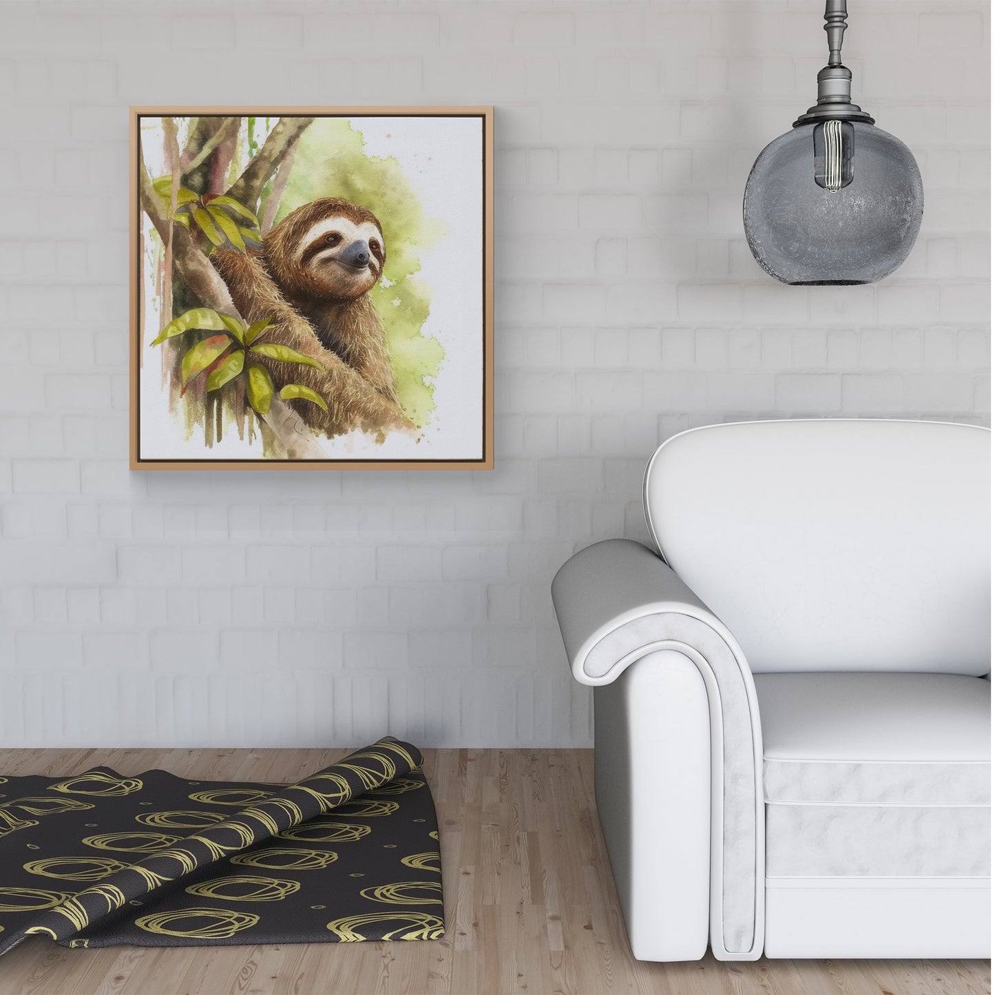 Sloth Watercolour Framed Canvas