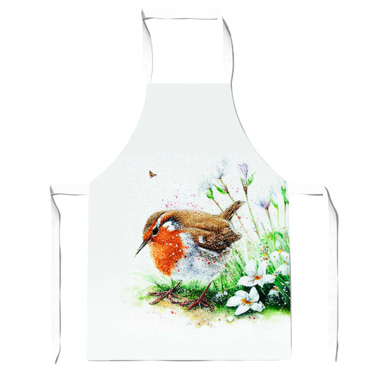 Robin And Daisies Watercolour Apron
