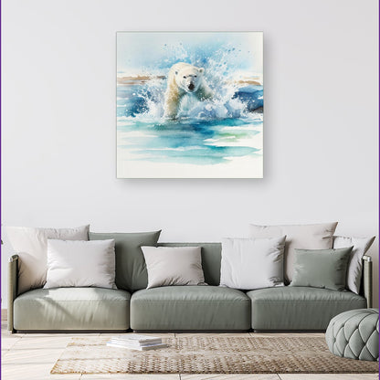 Hunting Polar Bear Watercolour Canvas