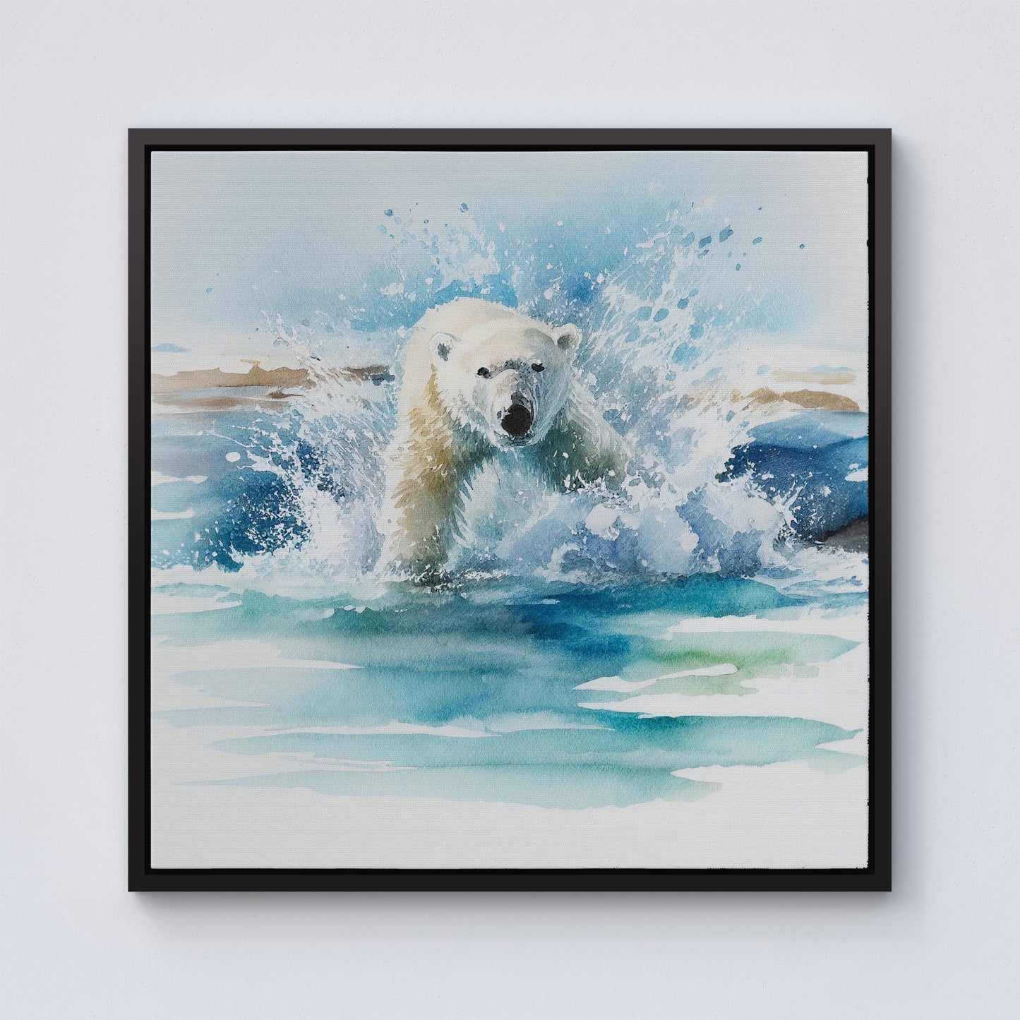 Hunting Polar Bear Watercolour Framed Canvas