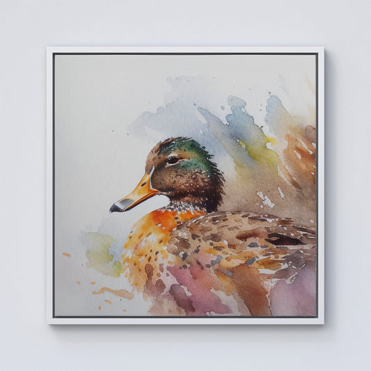 Mallard Watercolour Framed Canvas