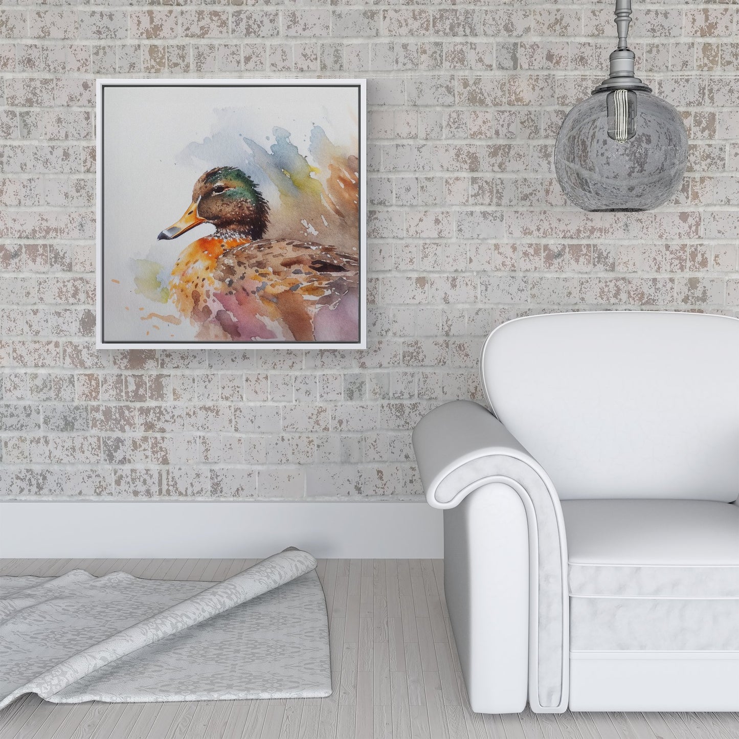 Mallard Watercolour Framed Canvas
