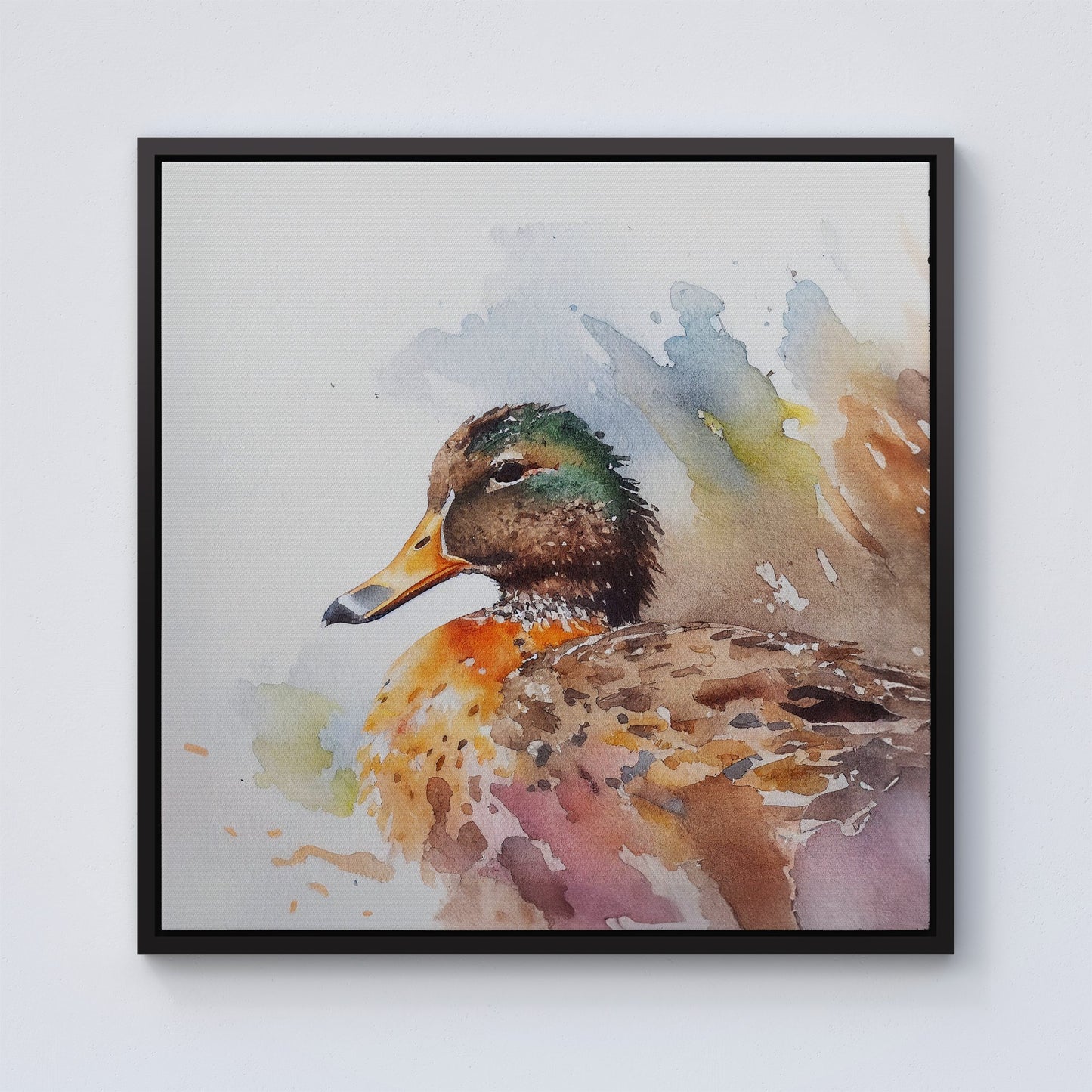 Mallard Watercolour Framed Canvas