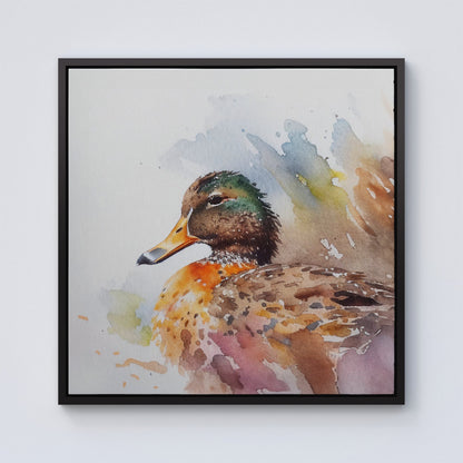Mallard Watercolour Framed Canvas