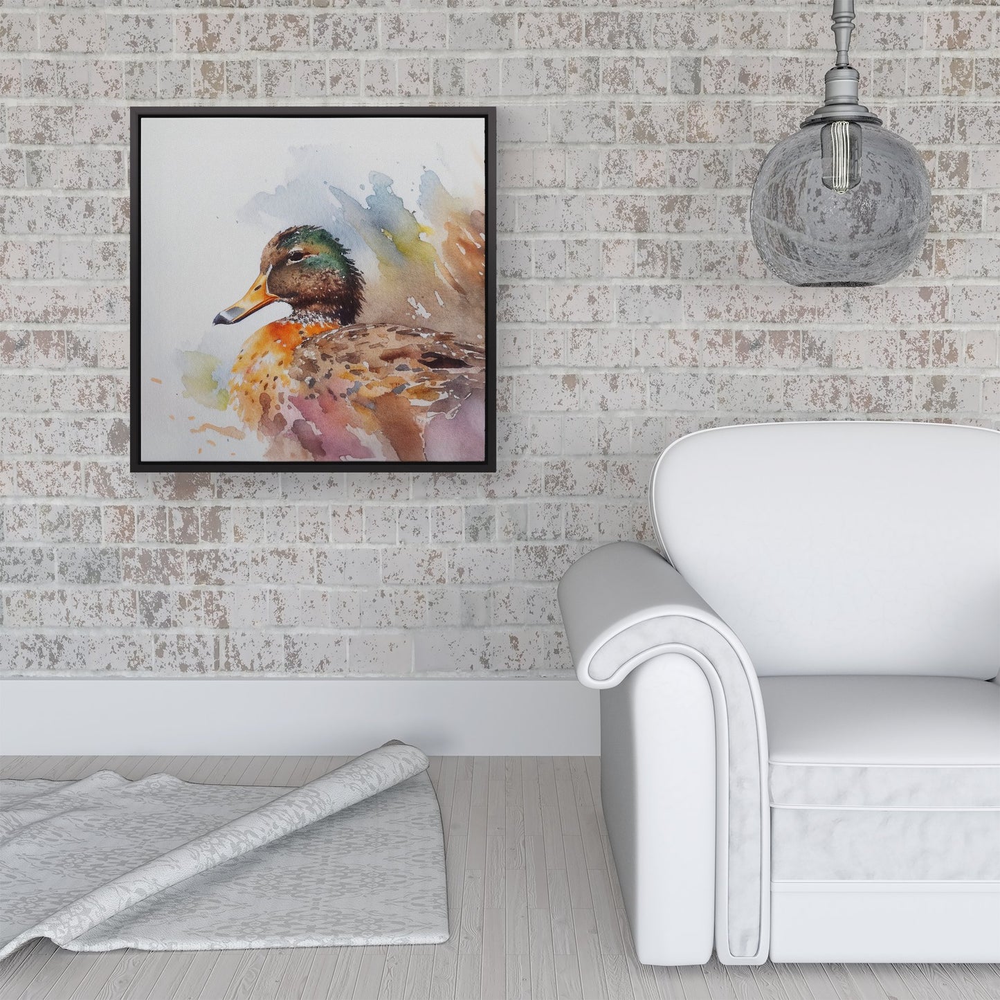 Mallard Watercolour Framed Canvas