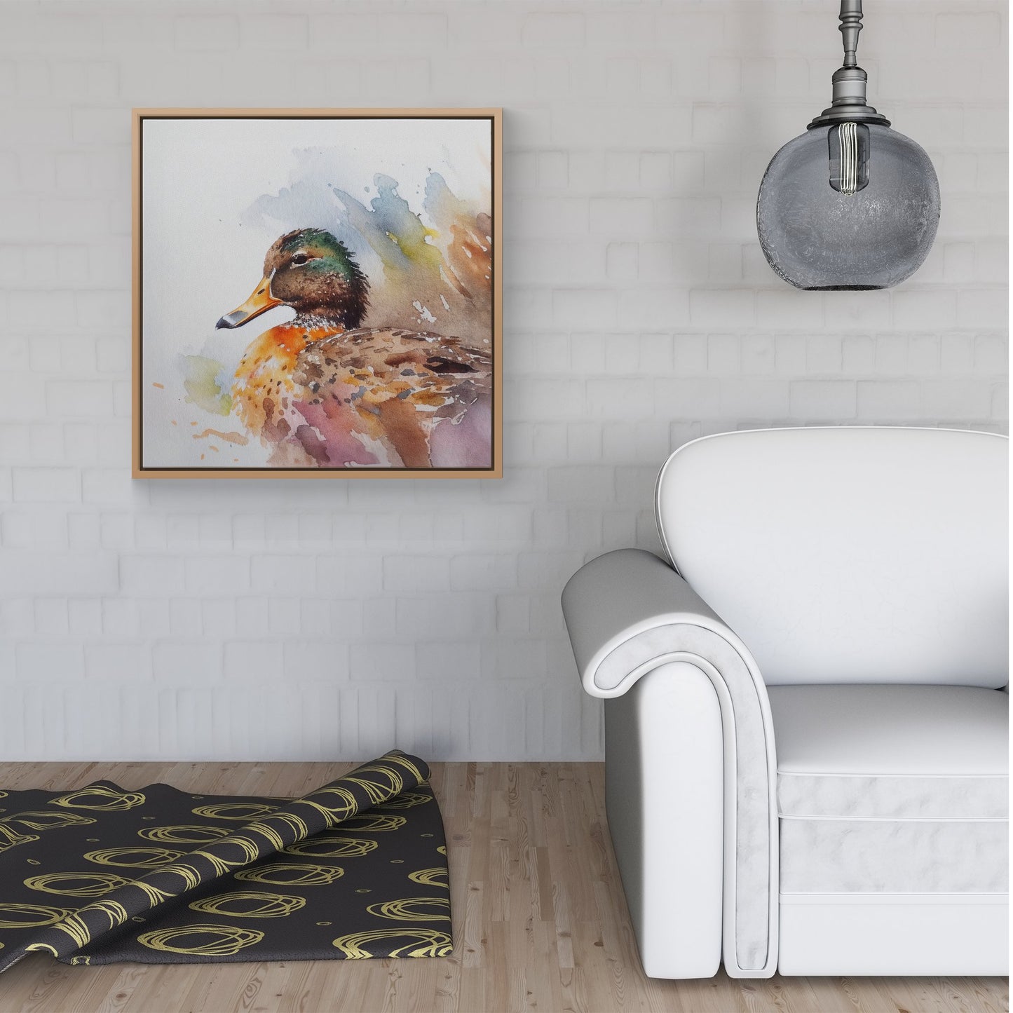 Mallard Watercolour Framed Canvas