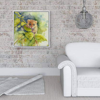 Dormouse Watercolour Framed Canvas