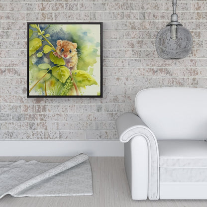 Dormouse Watercolour Framed Canvas