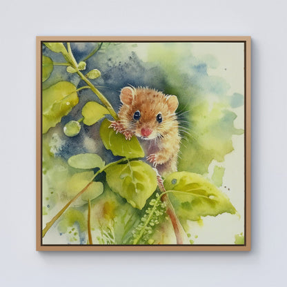 Dormouse Watercolour Framed Canvas