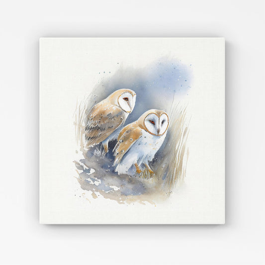 Barn Ano Owls Watercolour Canvas