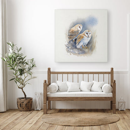 Barn Ano Owls Watercolour Canvas