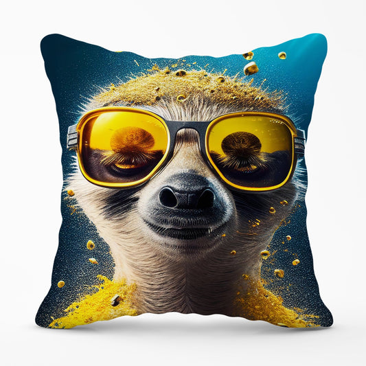 Meerkat With Golden Glasses Splashart Outdoor Cushion