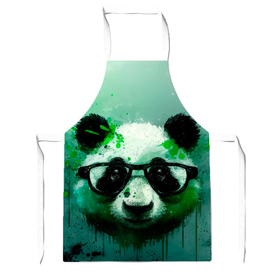 Panda With Glasses, Green Splashart Apron