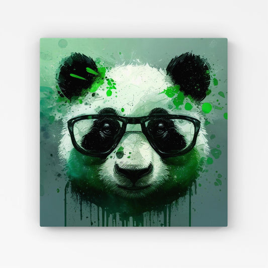 Panda With Glasses, Green Splashart Canvas