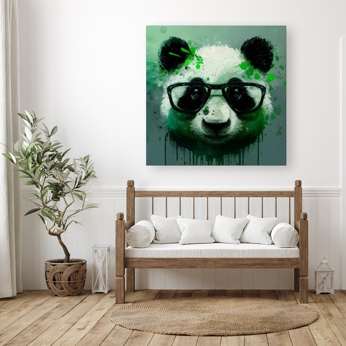 Panda With Glasses, Green Splashart Canvas