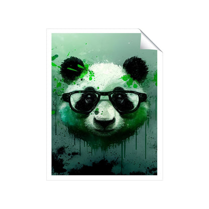 Panda With Glasses, Green Splashart Art Prints