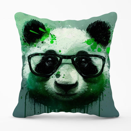 Panda With Glasses, Green Splashart Outdoor Cushion