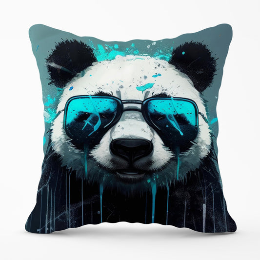 Panda With Blue Glasses Splashart Outdoor Cushion